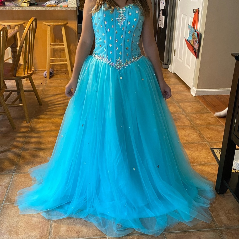 Turquoise Pageant Gown with Embellishments